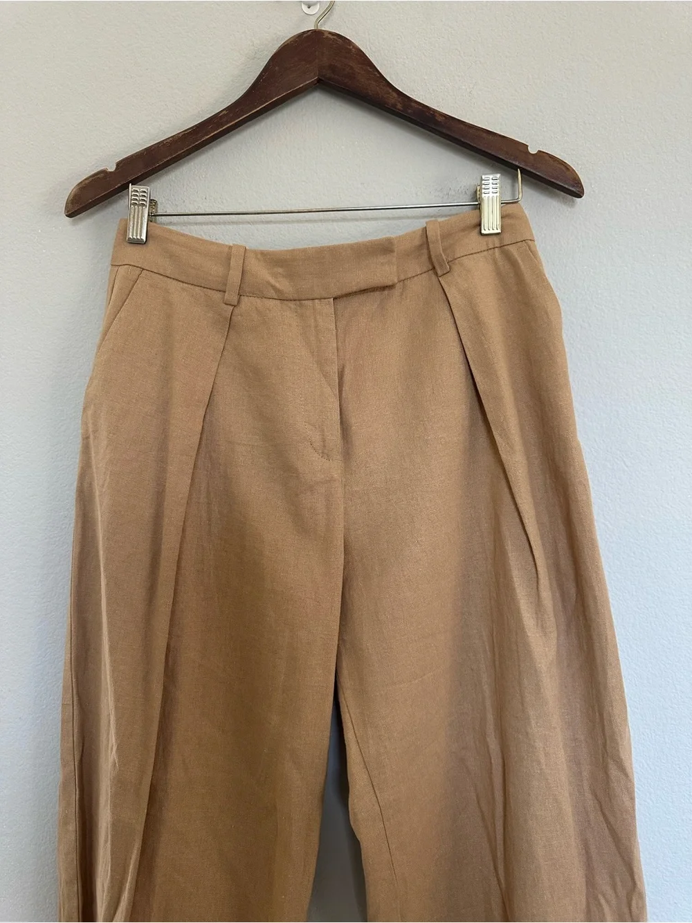 Zara Linen Blend Cuffed Tan Trouser Pants size Small